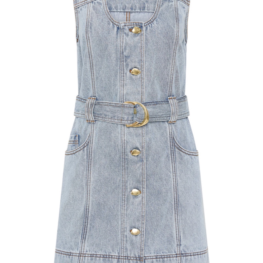 Aje Blue Denim And Gold Buttoned Sheath Mini Dress
